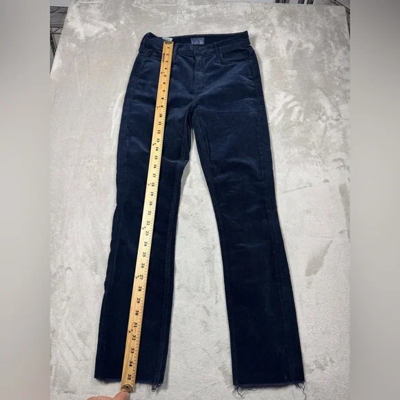 MOTHER Mid Rise Dazzler Corduroy Ankle Fray Night Sky Dark Navy Blue Pants 24 - Picture 12 of 16